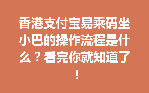 香港支付宝易乘码坐小巴的操作流程是什么？看完你就知道了！ 一